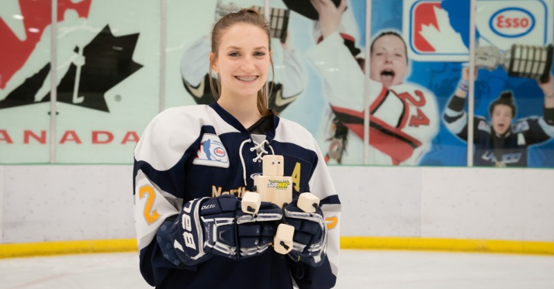 HockeyCanada's tweet photo. What started as a family activity quickly turned into a fundraiser for Ewing sarcoma.

Now, @SubwaySelects forward Megan Smith is carrying on her brother Oliver’s legacy by making Olliebots and being the hardest worker on the ice.

#EssoCup | @HockeyNS | @MMFHLU18