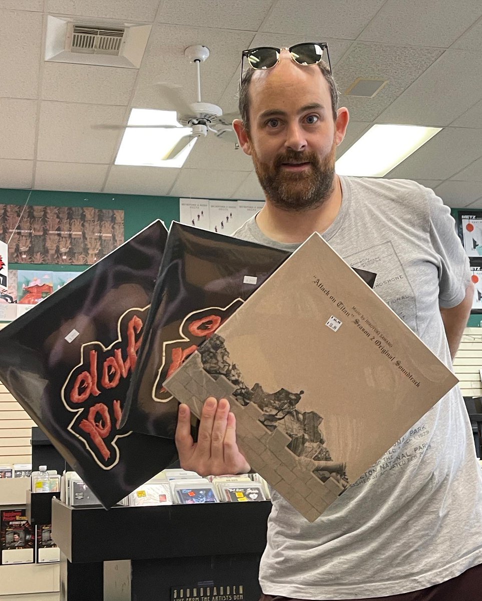 ozrecordsonline's tweet photo. Andrew showing off some of the restocks hitting the shelves before we close tonight. Stop by tomorrow starting at 10 to pick up a record or two ⚡️ https://t.co/OUbqmAU4vF