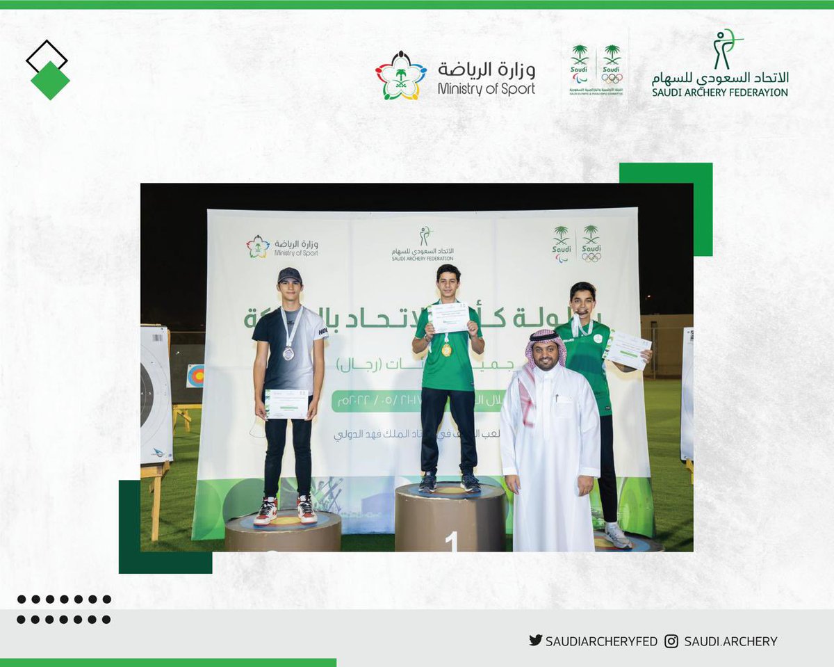 SaudiArcheryFed's tweet photo. نتقدم بـ أحرُّ التهاني للفائزين في القوس الأولمبي مسافة 50م أقل من 17 سنة 🤩🏹
🥇| احمد موسى باناجه
🥈| داني هشام الخطيب
🥉| محمد حامد بحيري
#الاتحاد_السعودي_للسهام https://t.co/ZHsMLxZ1EB