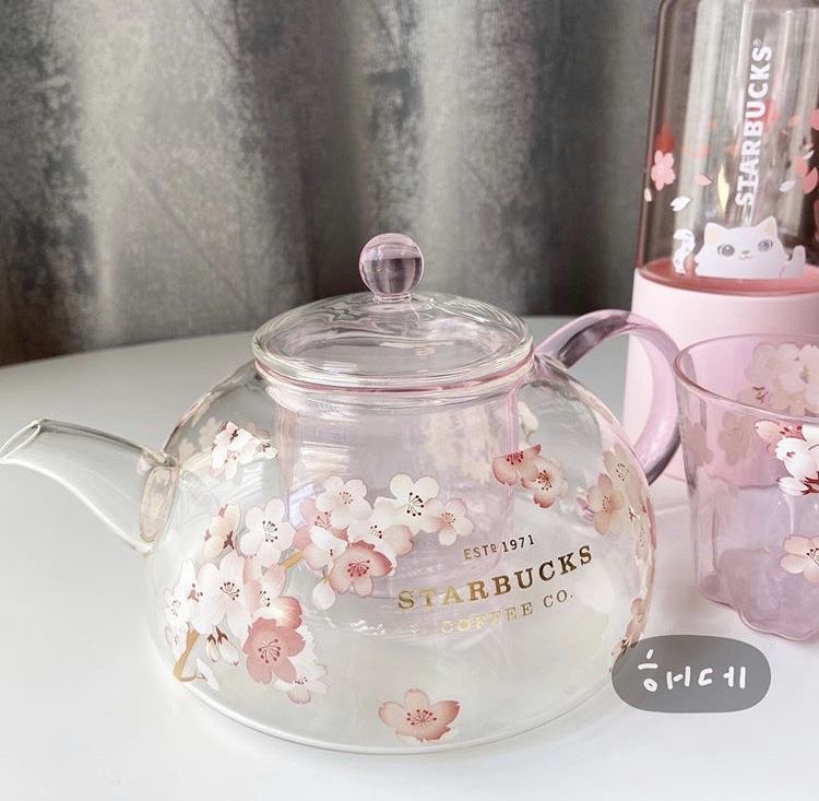 Starbucks Pink Sakura Gradient Glass Pot Kettle Coffee Pot Teapot 591ml Cup  Lid