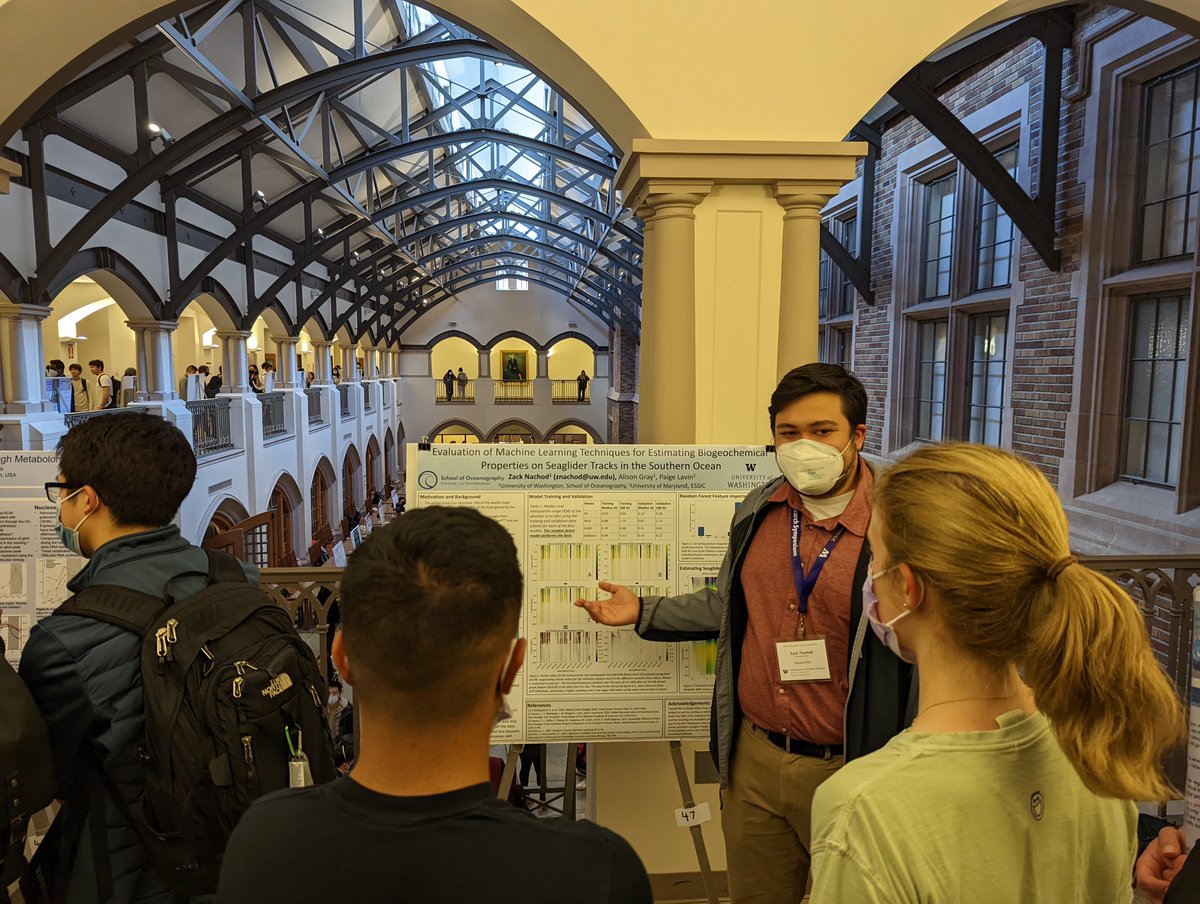thesciencepaige's tweet photo. Are you at the UW Mary Gates Undergrad Research Symposium today? 10/10 would recommend stopping by Zach Nachod's awesome poster about our work (w/ Alison Gray) using machine learning to predict nitrate on Seaglider tracks! https://t.co/49yP5hvhh4