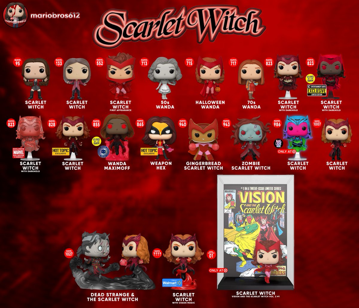 ScarletJokerTWT's tweet photo. Here's an updated #ScarletWitch Guide with the newly announced Pops!
#Funko #FunkoPop #Wanda #WandaMaximoff #MultiverseOfMadness #WandaVision https://t.co/nVrVIiXX2l
