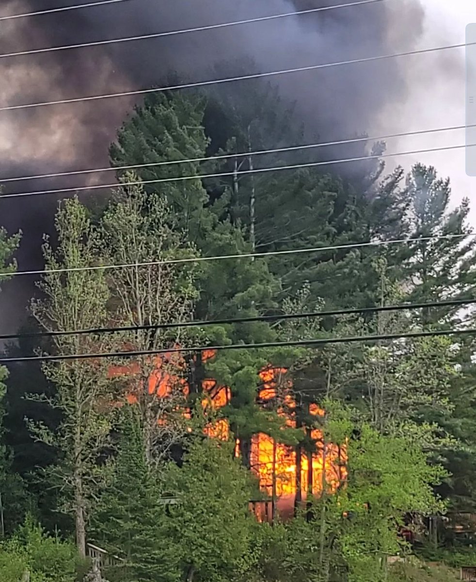 Muskoka411's tweet photo. Resident reporting a structure fire on Hwy 632 in the area of Shadow River Bridge https://t.co/msIoh05DRu