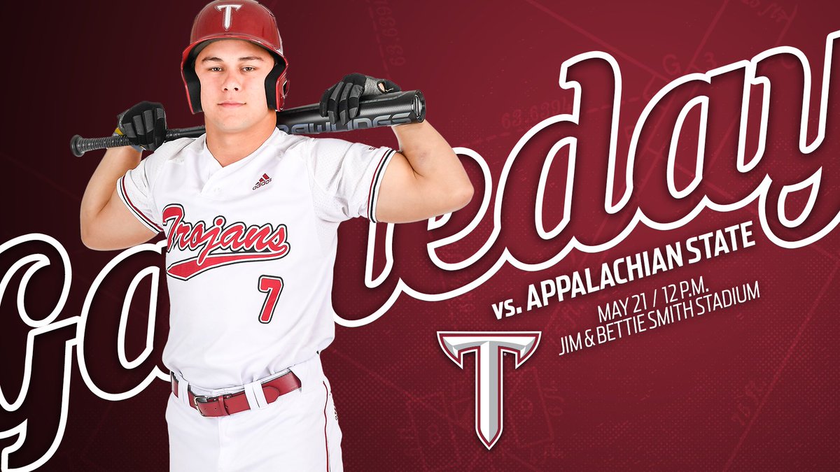 TroyTrojansBSB's tweet photo. One last time from the regular season. 

🆚 - Appalachian State
⏰ - 12:00
🏟️ - Jim and Bettie Smith Stadium
📺 - https://t.co/6X2KlXGYe3
📊 - https://t.co/4lAfar5zR8
📻 - 94.7 FM

#BoysOfTroy🛡️ | #OneTROY⚔️⚾️ https://t.co/sTX5e9M2fB