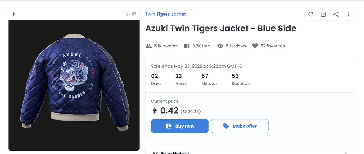 I see many getting mad at the market that Azuki floor is >10 ETH. But you can't get mad at mkts. They're too big for that

Like it or not, peeps feel connected to the brand. When they silently drop holders a 0.4 ETH jacket w no fanfare &amp; I find out from <a href="/eb7/">Erick 🦦🫟</a> tweet, it makes sense