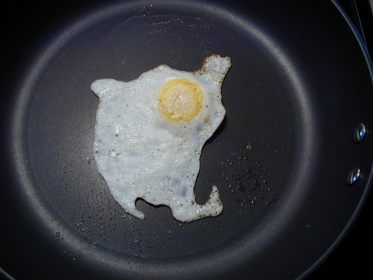 john_luczaj's tweet photo. I tell my students that this fried egg looks like North America and that the yolk is about where the Laurentide Ice Sheet was located during the last ice age. What crazy shapes do you see in everyday objects? #Egg  #Rorschach  #jumpingoffpoint https://t.co/Q2Dg0NE7zZ