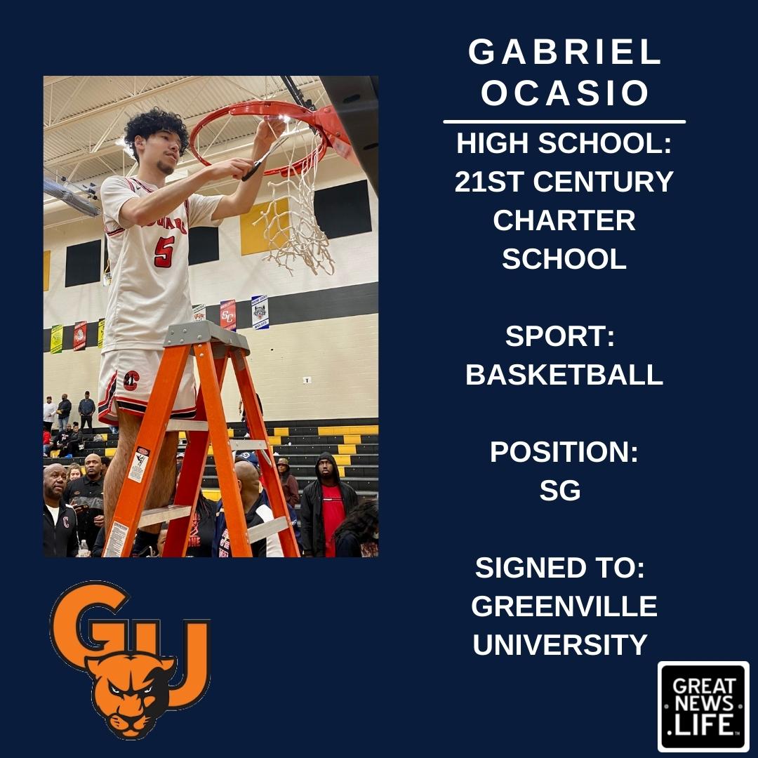 NWI.Life (@nwindianalife) on Twitter photo Today we are continuing to highlight NWI student-athletes taking their game to the college level. Congratulations Gabriel Ocasio! Gabriel is taking his basketball skills to Greenville University. Good luck! 🏀
<a href="/GabrielOcasio13/">Gabriel Ocasio</a> <a href="/GUPanthers/">Greenville University Athletics</a> <a href="/gu_mbball/">Panther Basketball</a> Today we are continuing to highlight NWI student-athletes taking their game to the college level. Congratulations Gabriel Ocasio! Gabriel is taking his basketball skills to Greenville University. Good luck! 🏀
<a href="/GabrielOcasio13/">Gabriel Ocasio</a> <a href="/GUPanthers/">Greenville University Athletics</a> <a href="/gu_mbball/">Panther Basketball</a>