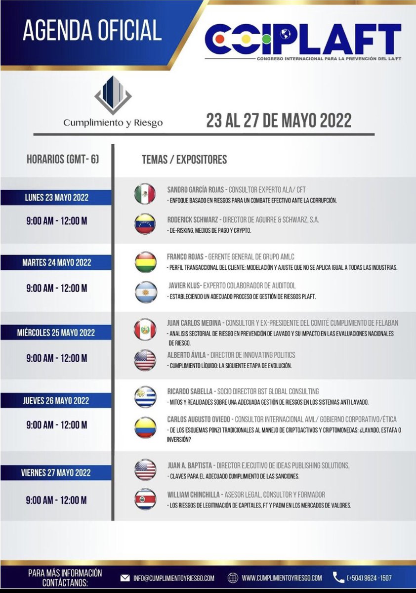 jcmc2710's tweet photo. Ahora desde Honduras! Los esperamos del 23 al 27 de mayo en el VI Congreso Internacional para la Prevención del LAFT de Cumplimiento y Riesgo. @SabellaRic @GarciaRojasSan @JuanABaptista #JuanCarlosMedina #Tegucigalpa #Honduras #LATCA #GestiónDeRiesgos #CumplimientoYRiesgo #LAFT https://t.co/SqEatBRZxR