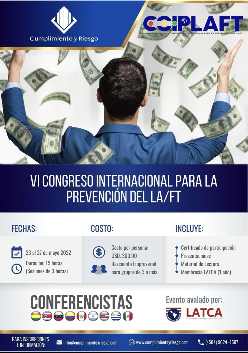 jcmc2710's tweet photo. Ahora desde Honduras! Los esperamos del 23 al 27 de mayo en el VI Congreso Internacional para la Prevención del LAFT de Cumplimiento y Riesgo. @SabellaRic @GarciaRojasSan @JuanABaptista #JuanCarlosMedina #Tegucigalpa #Honduras #LATCA #GestiónDeRiesgos #CumplimientoYRiesgo #LAFT https://t.co/SqEatBRZxR