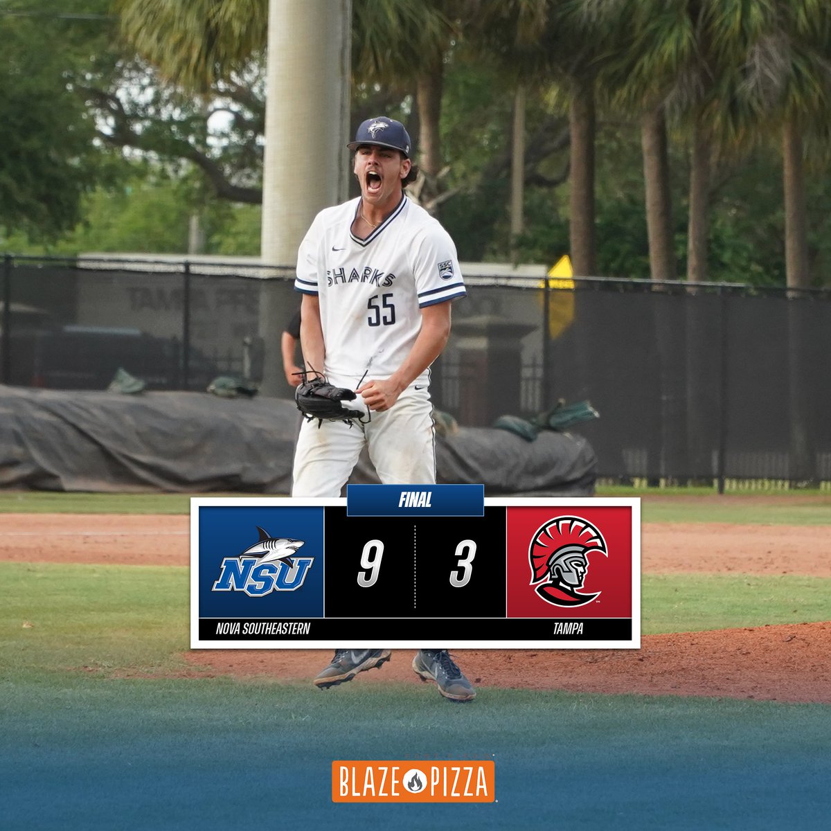 NSU_Baseball's tweet photo. FINAL | Sharks advance to South Region Title game with 9-3 win over Tampa! 

NSU takes on winner of Valdosta State/Tampa tomorrow afternoon 

#PrepareToDominate // #SharksBaseball https://t.co/beUxfOeykc