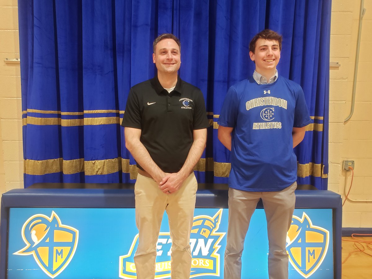 GmanJDub's tweet photo. The Seton Conquistadors happily announces talented senior basketball player Joe Curran will play for Christendom College next year.  Crusaders Athletic Director Patrick Quest welcomes Joe who was part of the VCAC Champion team. Congrats Joe &amp; Much Future Success! https://t.co/j0J4jMZxZr