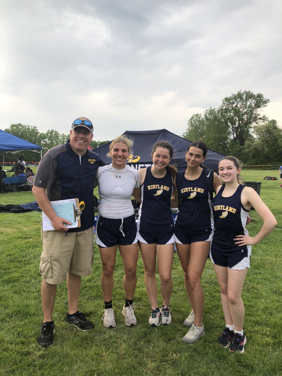 KirtlandCCTF's tweet photo. The 4x200 blazes their fastest time by over 2 seconds to qualify for Regional Championships next week!! #hornetpride Macy, Alyssa, Marissa, and Elin! https://t.co/IGJQ1axCIT