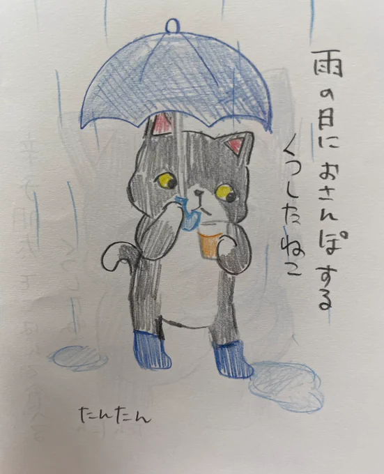 雨の日におさんぽするくつしたねこ

#イラスト  #猫 