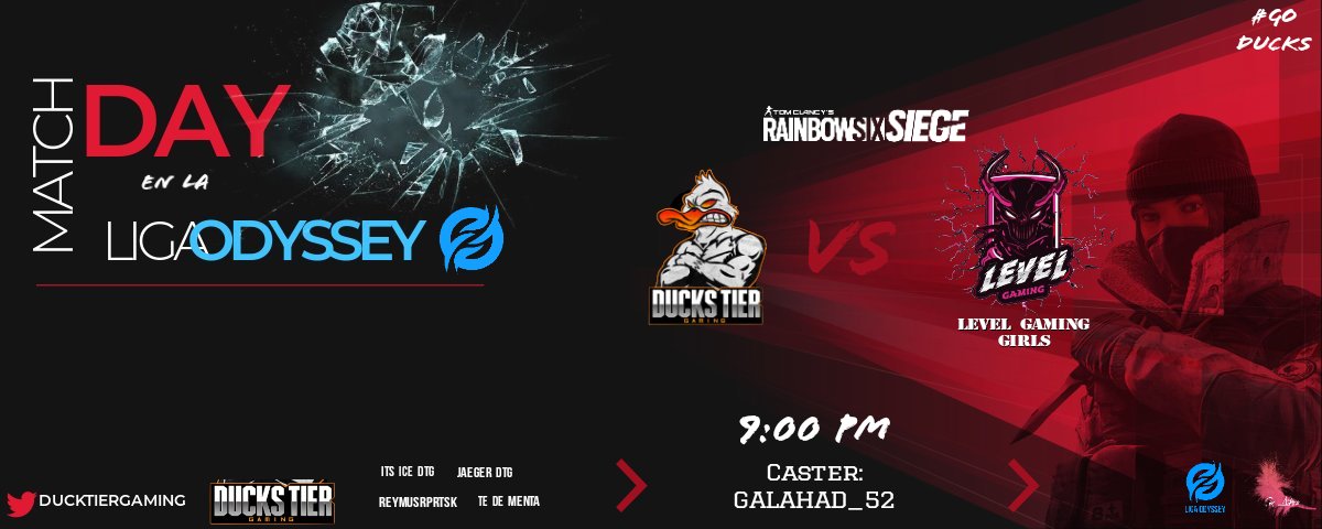 Reanudamos el match pendiente en la @liga_odyssey contra las chicas de #LevelGamingGirls en punto de las 9:00 pm.
Vamos Ducks 🔥🎮
@iTs_Zyzz
<a href="/Jaeger_DTG/">Jaeger DTG</a>
@Jorge8968189 
Demuestren de que están echos.
Exito para ambos equipos 🤝🏻
Caster: <a href="/galahad_52/">galahad</a>
Ceo @Athenea_Eli
