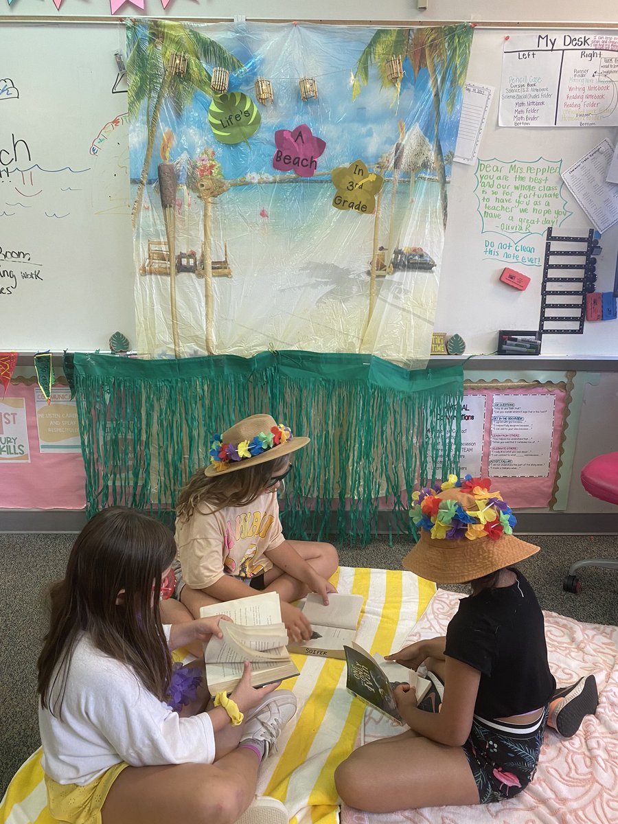 MrsPeppler3's tweet photo. When it’s 97 degrees out ☀️ we have a beach party read-a-thon!#SmartyParty https://t.co/oEJvP6Udi7