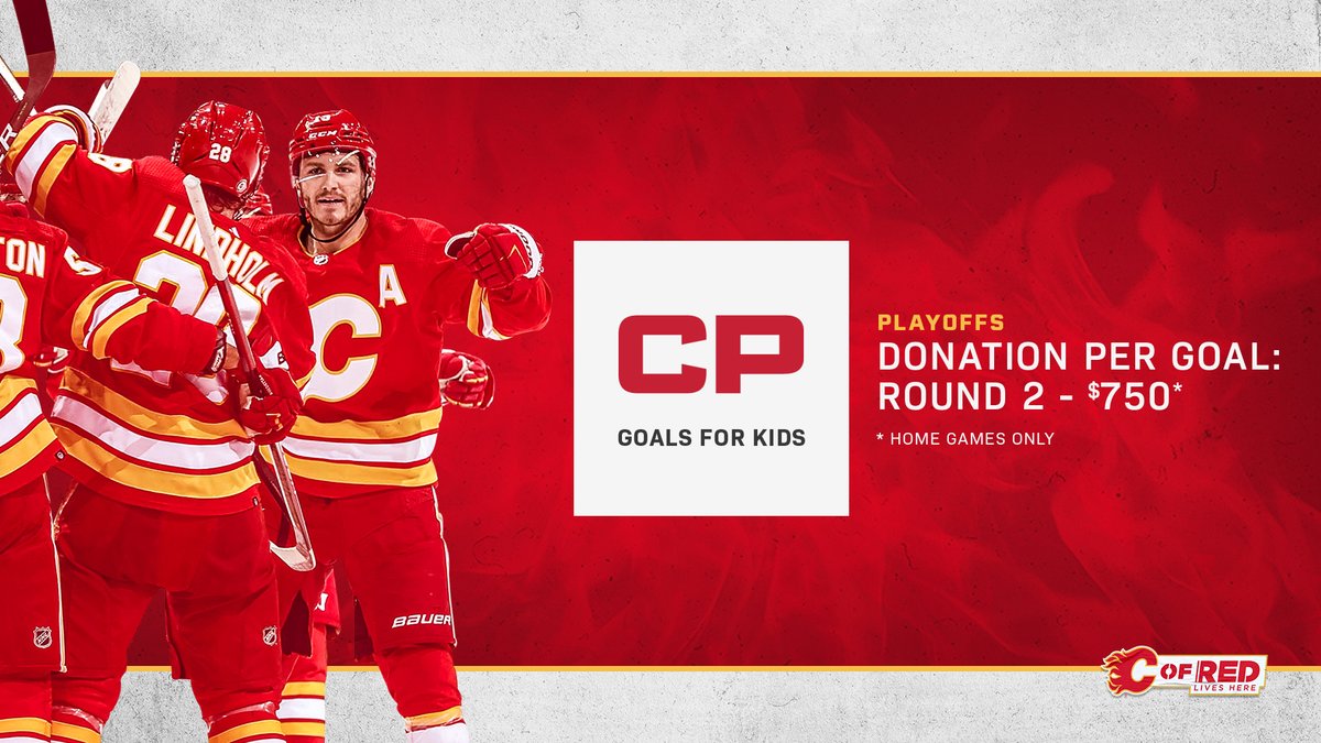 KidSportCalgary's tweet photo. Game 2 of the #BOA tonight! If you needed another reason to cheer for the #Flames, @CanadianPacific is donating $750 per @NHLFlames goal scored on home ice during round 2 🔥 #GoalsForKids #SoALLKidsCanPlay #CofRed #GoFlamesGo https://t.co/jfzVVAkBde