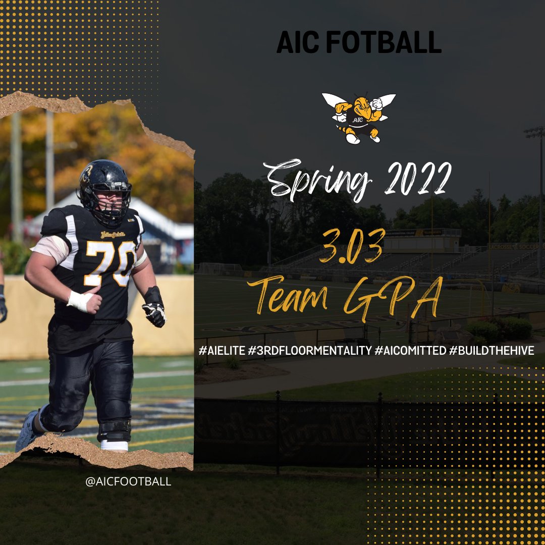 AICFootball's tweet image. Being #AIELITE is not something that we only strive to be on the field. The AIC football team finished the spring semester with a 3.03 team GPA. Here at AIC, we are champions on the field and in Life. #AICOMMITED #BUILDTHEHIVE