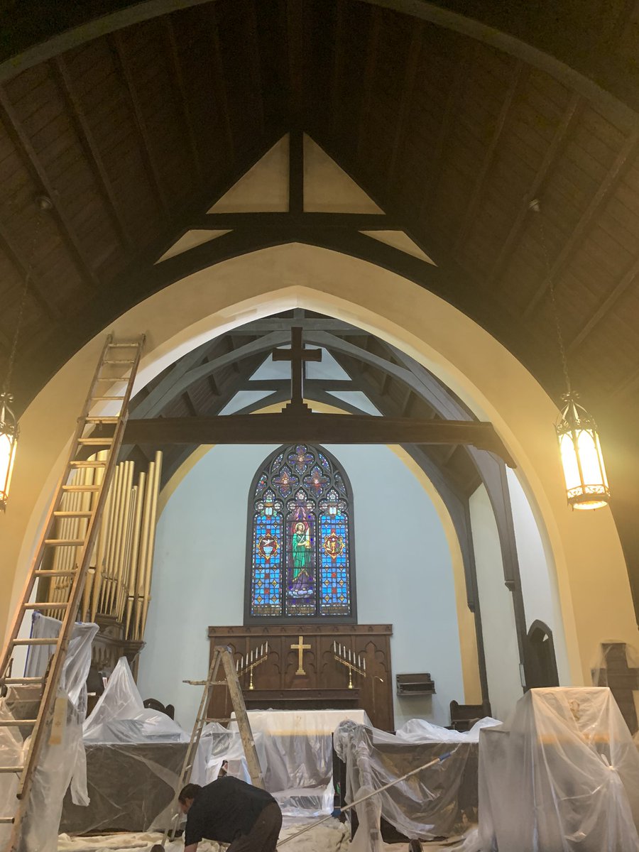 AllRapids's tweet photo. Some cleaning, painting, and TLC on the historic church building today!  Thanks to Carl Burke, Parish Junior Warden, for overseeing this project!  #limewashpaint #episcopalian #episcopalchurch https://t.co/kufYRW3cdK