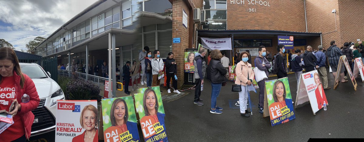 ChiefDisrupter's tweet photo. Huge pressure on @AusElectoralCom at Bonnyrigg High probably everywhere with voters turning out in the rain from 8am this morning, lining up for 1-2 hours.
Ridiculous queues, little planning around accessibility and aged and frail voters.
Here proudly supporting @dai_le https://t.co/K64HikoIdP