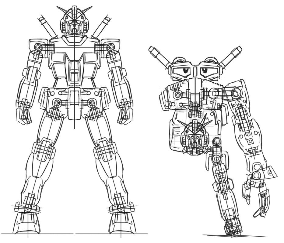 「以前描いたこれ、カブタックのつもりで考えた逆さガンダムことムダンガ。ガラットガラ」|にーやんのイラスト