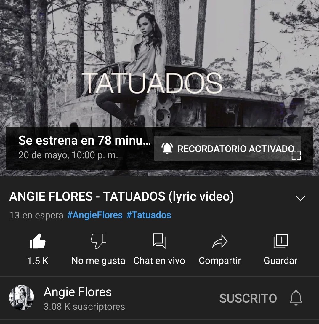 Recuerden que en un rato más se estrena en YouTube y que también tenemos live.

Ya siguen el canal de Youtube de <a href="/Angiefloreshn/">Angie Flores 💙🎶💜</a> ? 

TATUADOS X ANGIE