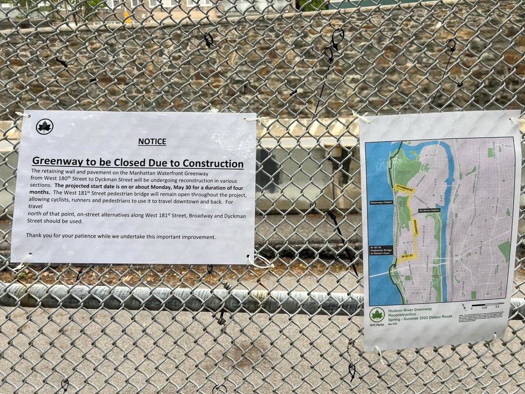 Kksprague's tweet photo. @NYCParks are you seriously closing this very important path for 4 months? If you aren’t working with @NYC_DOT to provide proper separate bike paths on surface streets, then this is spitting in the face of people who use this infrastructure. 181/bway are very dangerous. https://t.co/Ng1U8iz2UF