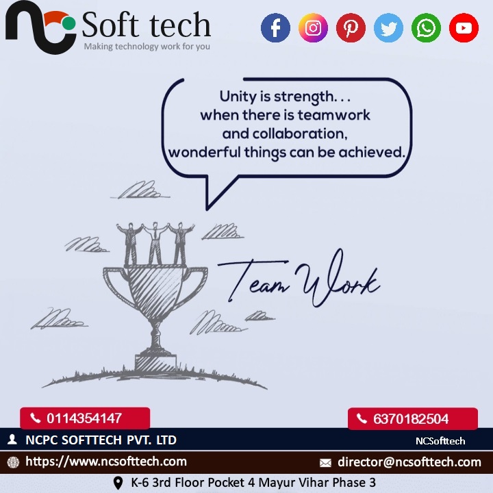 Coming Together Is A Beginning. Keeping Together Is Progress. Working Together Is Success. Growth Is Never By Chance. It Is The Result of Forces Working Together.


#NCSofttech #NCPCSofttech #unity #united #together #working #chance #success #growth 