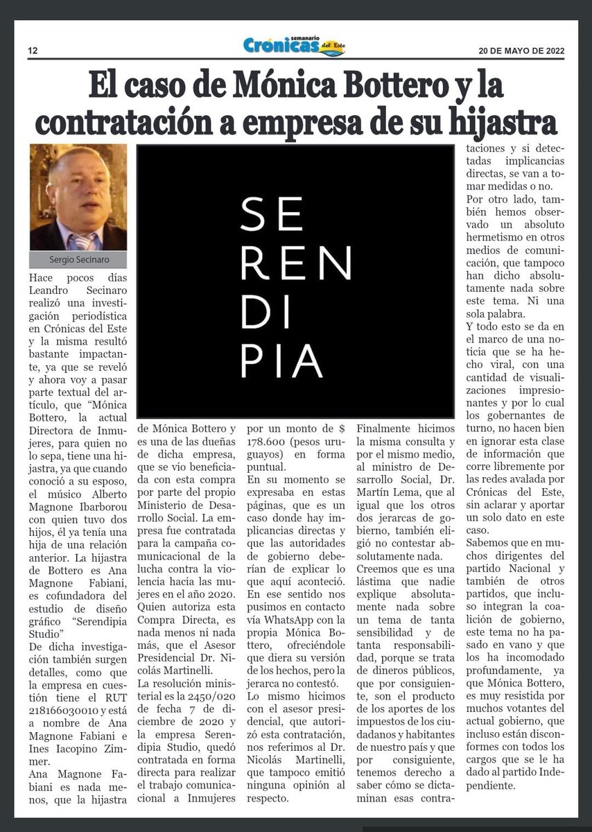 Seguimos con el nepotismo y la corrupción. Lo mismo que hacía el gobierno anterior lo hace este gobierno. Hay que pedir la renuncia de <a href="/MnicaBottero/">Mónica Bottero</a> y <a href="/MartinLemaUy/">Martin Lema</a> 

<a href="/LuisLacallePou/">Luis Lacalle Pou</a> <a href="/gbianchi404/">Graciela Bianchi</a> <a href="/GuidoManiniRios/">Gral. Guido Manini</a> @MercedesVigilUY @LeichtFederico <a href="/OPetinatti/">Orlando Petinatti</a> <a href="/igalvar71/">ignacio alvarez</a>