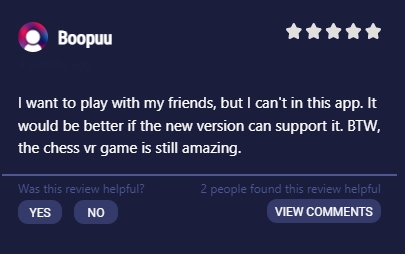 SuplifeGames's tweet photo. This player's suggestion has been adopted! 
Playing with friends is now available in chess VR. 
What do you suggest? 
Come and join us in discord and talk with many other players
Get a chance to win an Oculus Key to play the game for free!
#VR #VRGaming  #ChessVR 
@SideQuestVR https://t.co/EKQWTVFgOz