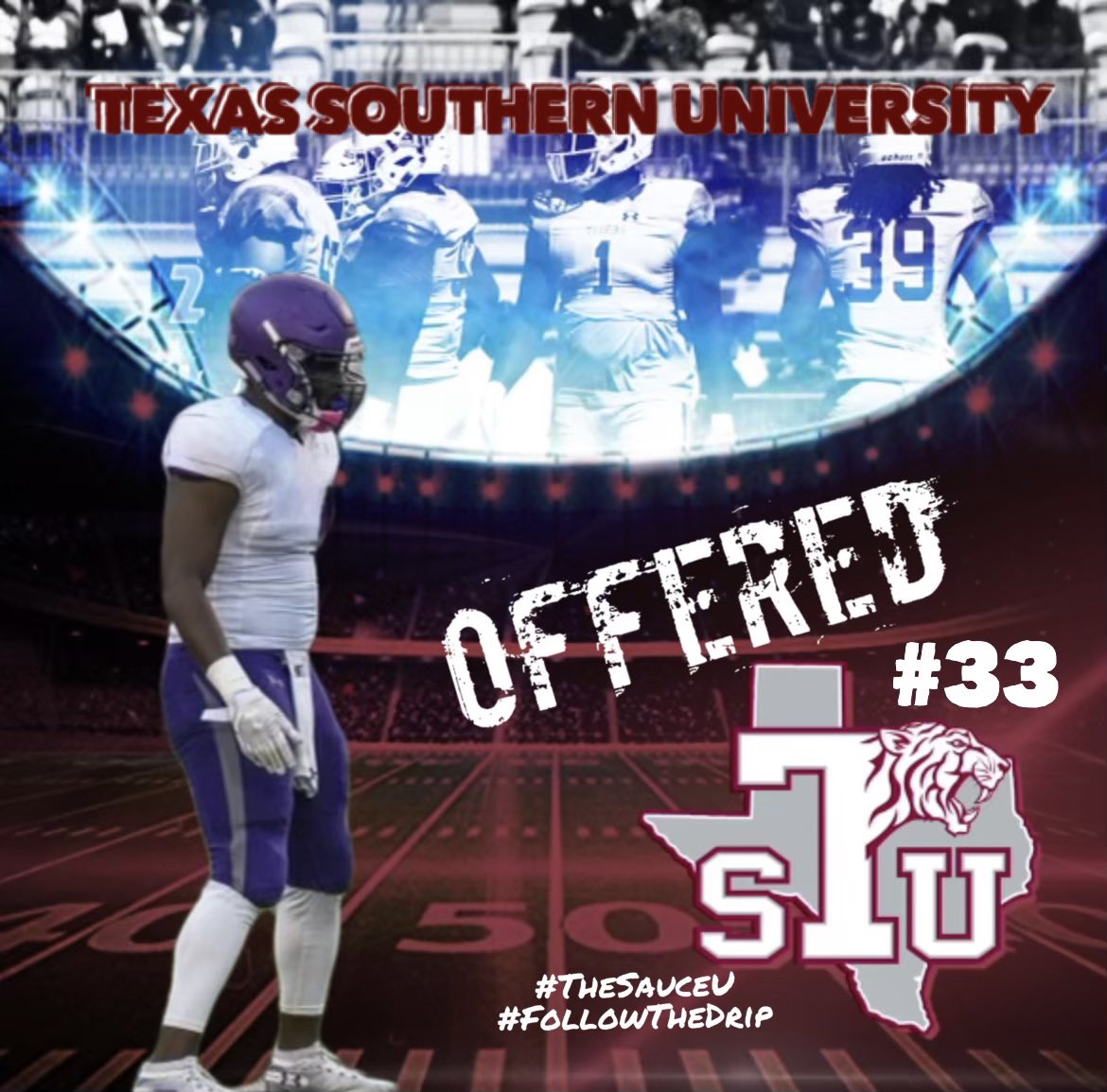 Blessed to receive an offer from Texas Southern University <a href="/TSUFootball/">Texas Southern Football</a> . This is only the beginning. #TheSauceU #FollowTheDrip #HBCU