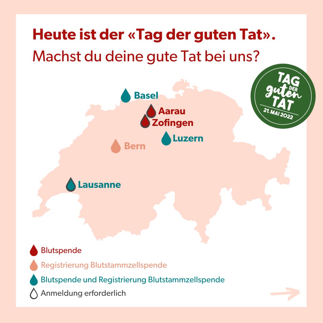 RotesKreuz_CH's tweet photo. Gemeinsam Gutes tun am #TagDerGutenTat: Hier kannst du heute Blut spenden und dich für eine Blutstammzellspende registrieren. Mehr Infos dazu: https://t.co/w2HyA7OY7S @coop_ch https://t.co/x52PKDiQtx
