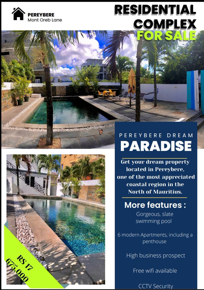 Ks82965037's tweet photo. "Residential Complex for sale at Pereybere"
High business prospect....very cosy....very modern....near all amenities... For more info, Please call on 55002962 https://t.co/FrCIGZ9VvC