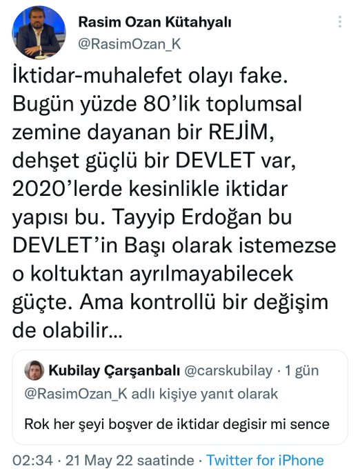 ajans_muhbir's tweet photo. 🗣️ Rasim Ozan Kütahyalı: "Tayyip Erdoğan istemezse o koltuktan ayrılmayacak güçte." https://t.co/XGjIsjHnBk