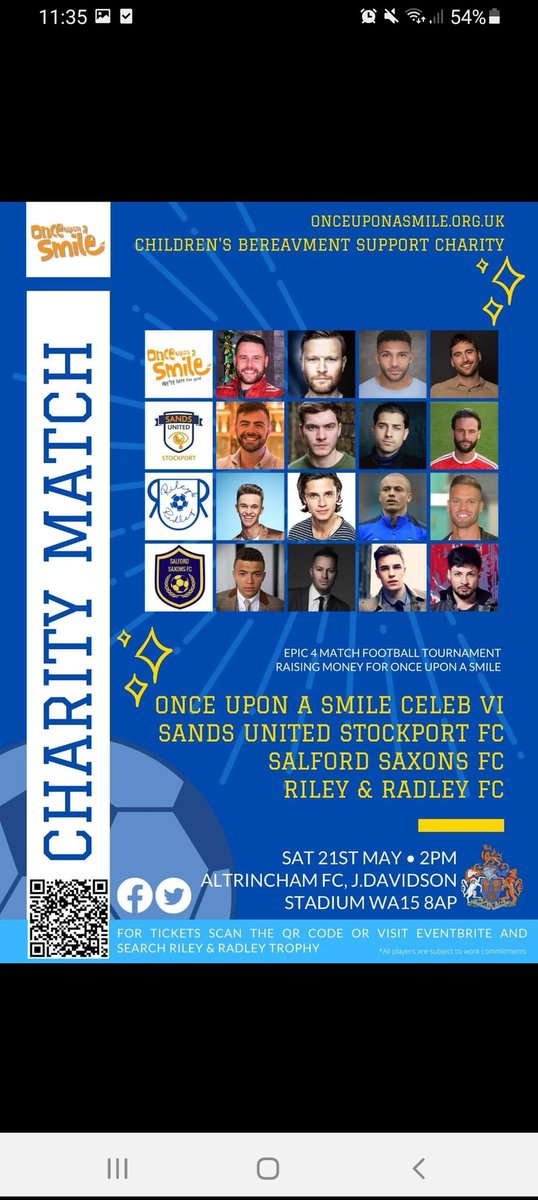Well Today is the Day.

4 Team Tournament 
<a href="/OUAS_CharityFC/">Sidley Charity FC</a> <a href="/SufcStockport/">Sands United Stockport FC</a> <a href="/rileyandradley/">Riley & Radley Trophy #onceuponasmile</a> 
1st game kicks off 2pm <a href="/altrinchamfc/">Altrincham FC</a>

Pay on the gate available. 

Don't Miss out