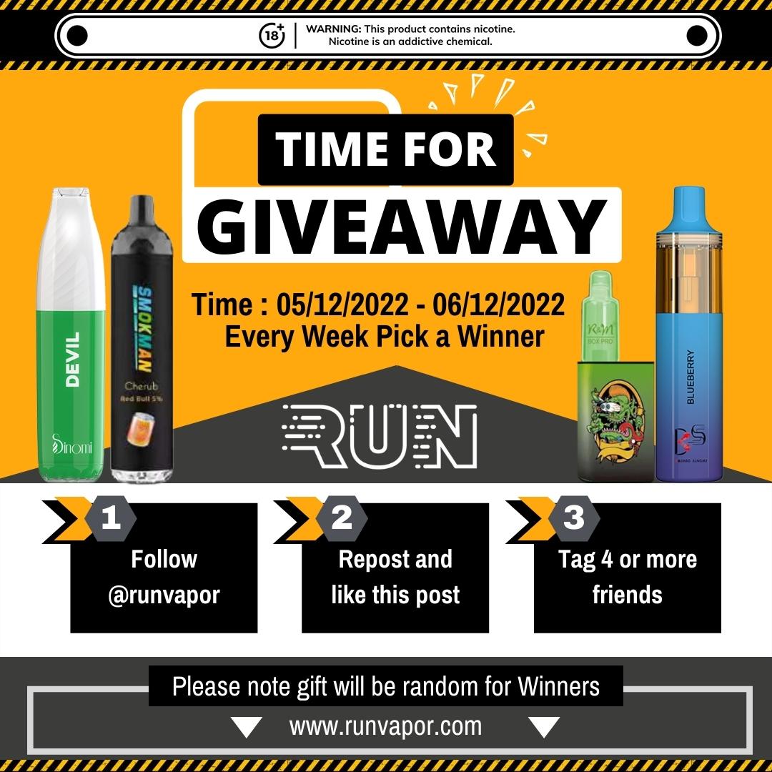 RunVapor's tweet image. We're giving you the chance to WIN 🌷GIVEAWAY TIME!🌷 Every week pick a winner 🌷Time: 05/12/2022 - 06/12/2022🌷

FOLLOW each step for your chance to WIN:
1. Follow @runvapor
2. Repost and like this post
3. Tag 4 or more friends
(The winner will be randomly selected)

#giveaway