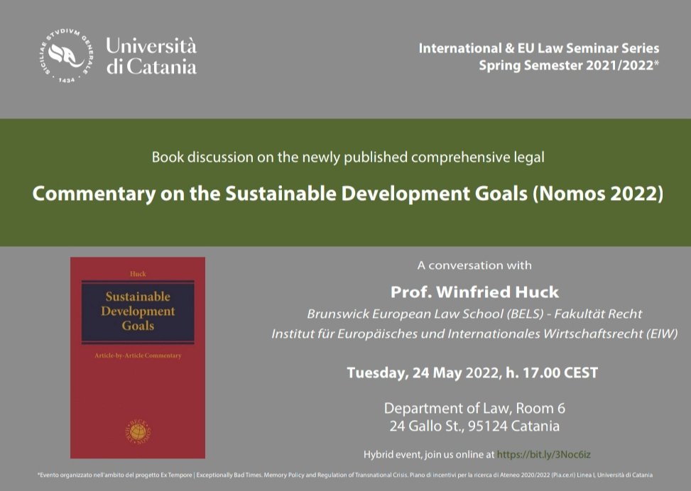 LawClinicUnict's tweet photo. 📅 Busy week for our clinical students: on 24/05 at 5pm @WinfriedHuck will present the new @NomosVerlag commentary on SDGs and on 26/05 at 10am @BorracciaMb will talk of academic sponsorship programmes and legal pathways to protection 🌍
Join us in presence or via MS Teams! https://t.co/GNiT96T6N7