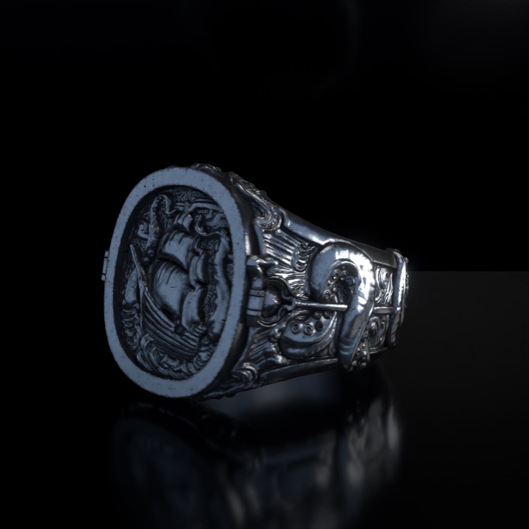 Hold Fast 

This solid silver ring is detailed with Long Johns vessel holding its own with one of the deep sea’s monsters.

🔗 foundation.app/@volstead/eigh…