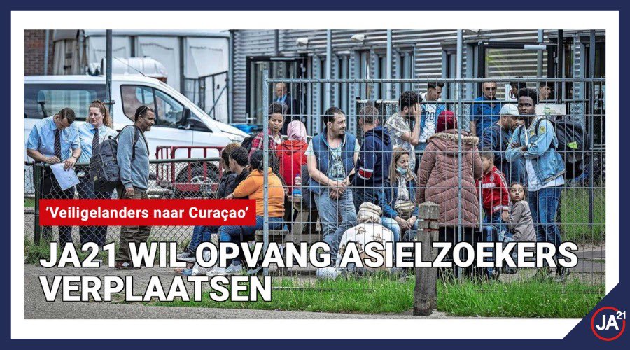 JuisteAntwoord's tweet image. JA21 wil asielzoekers uit veilige landen overbrengen naar #Curaçao voor het afhandelen van hun procedure. Zal forse remmende werking hebben op asielaanvragen door veiligelanders. Eerste stap op weg naar het Deense asielmodel. Kabinet moet snel deal met Curaçao sluiten!