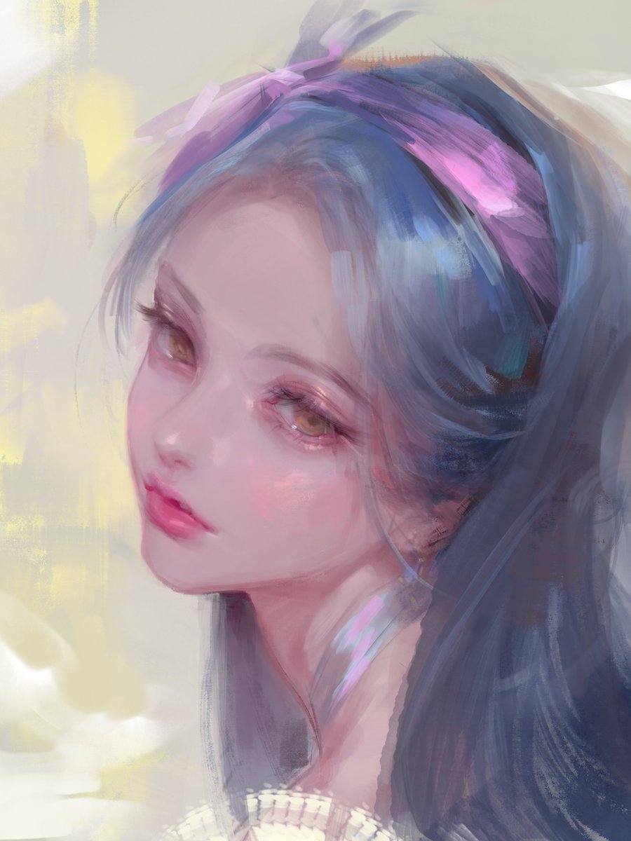 1girl solo long hair portrait looking at viewer hairband blue hair  illustration images