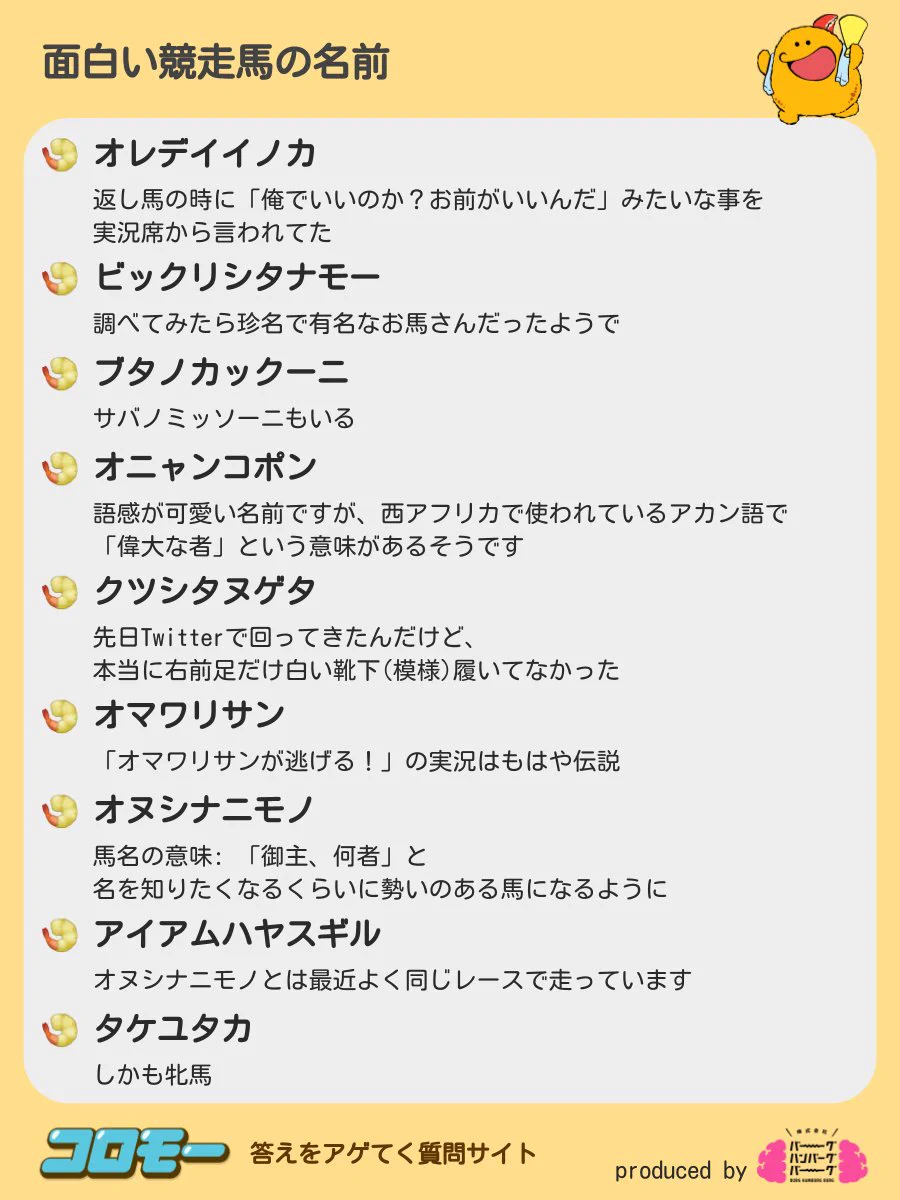 みんなが教えてくれた！！面白い競走馬の名前！