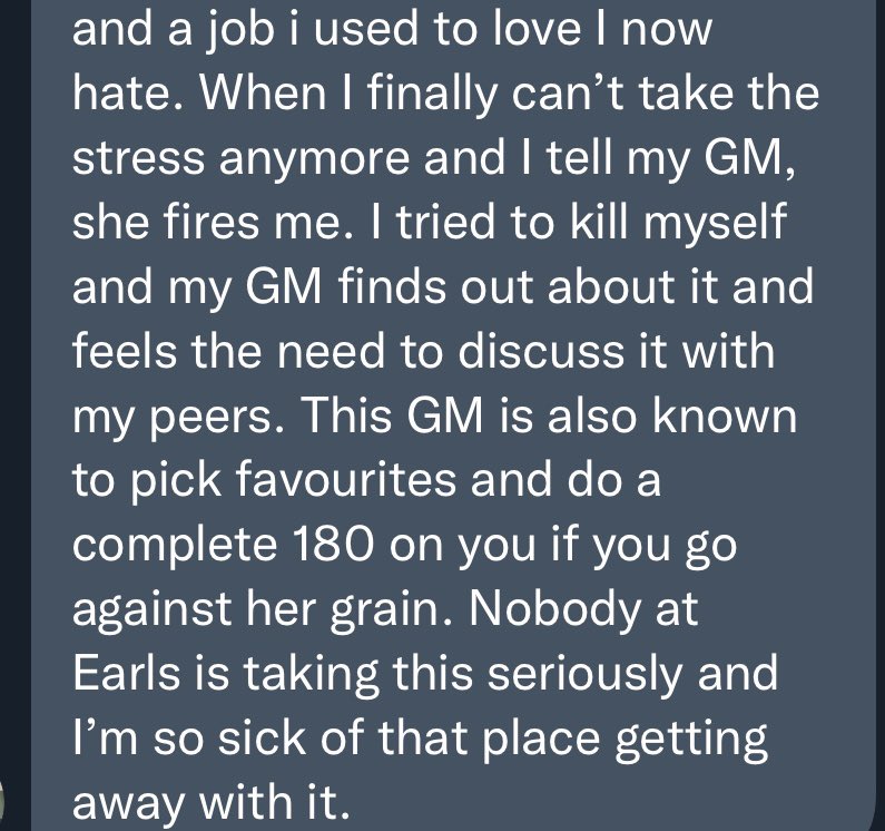 notmyearls's tweet photo. This is how Earls will treat you if you are a victim of abuse. Firing you and will talk about private matters with your coworkers https://t.co/IDJ0cI3P8L