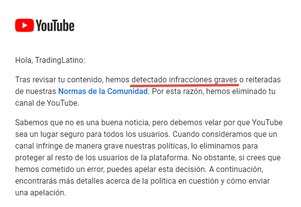 Jaime Merino (@tradinglatino) on Twitter photo Mi cuenta de youtube ha sido eliminada, Espero el apoyo de <a href="/YouTubeLATAM/">YouTube Latinoamérica</a> para poder resolver este caso, también el apoyo de la comunidad dando retuit seria de gran ayuda. Gracias. Mi cuenta de youtube ha sido eliminada, Espero el apoyo de <a href="/YouTubeLATAM/">YouTube Latinoamérica</a> para poder resolver este caso, también el apoyo de la comunidad dando retuit seria de gran ayuda. Gracias.