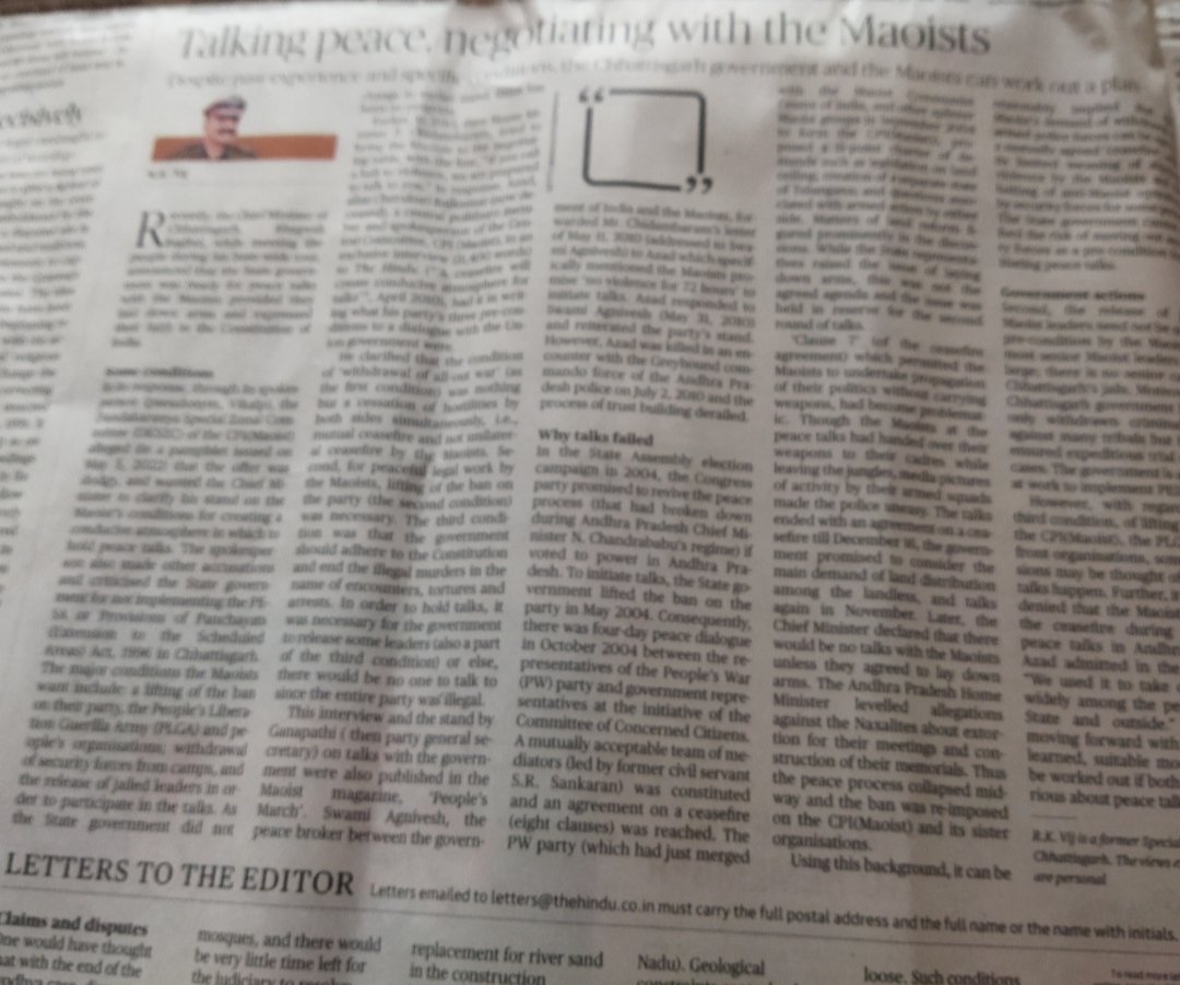 iankitkranand's tweet photo. Article in Hindu By DGP of Chhattisgarh @ipsvijrk Sir Was Really Well Explain I Read Each of Your Article Sir whenever published in Hindu Very Helpful for Civil services Aspirants 🙏❤ https://t.co/5WVfken8uT