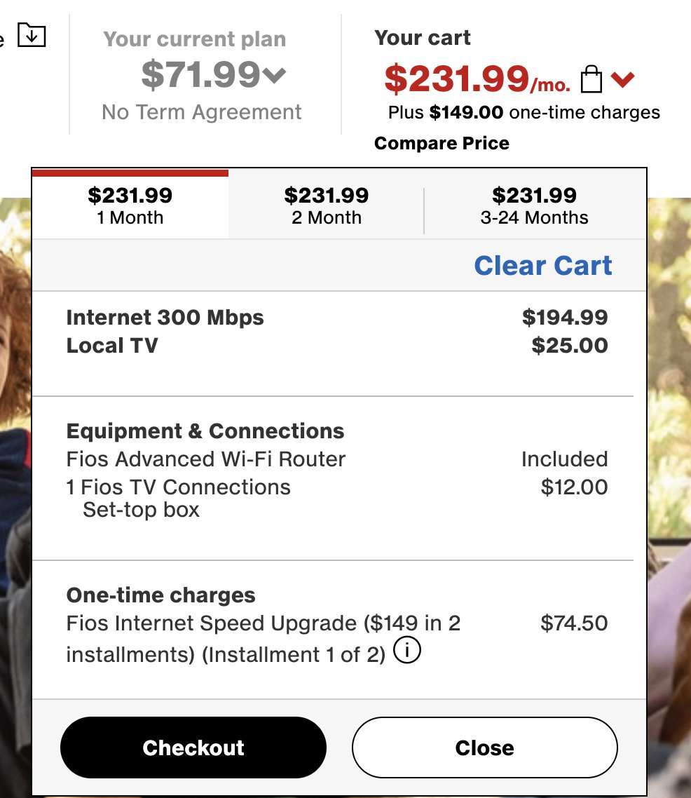 Verizon FiOS has weird pricing - gigabit is cheaper than 300 Mb/s, and both are prices that are way above industry norms, including $150 upgrade pricing. Their front page advertises $39 for 300 Mbps. Mistake or misleading?