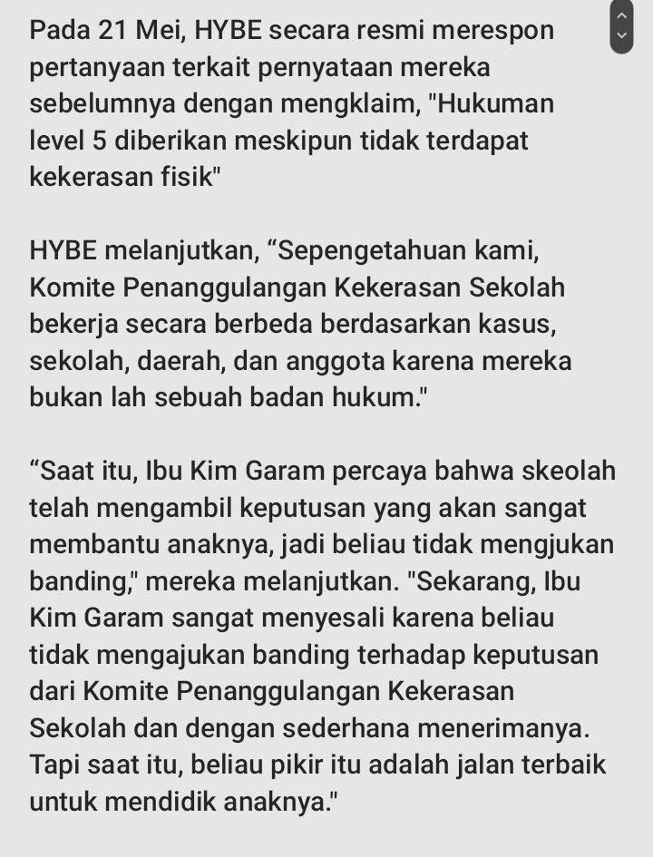 yeongijalhae's tweet photo. (OFFICIAL) HYBE answers the skeptical questions regarding the level of punishment Kim Garam received

ENG: soompi
IDN: pic 3

"Level 5 of punishment given even though there was no physical violence"

"Kim Garam's mother is regretting her decision"

source: https://t.co/5MFl2fQEyv https://t.co/NDNewIqYyU