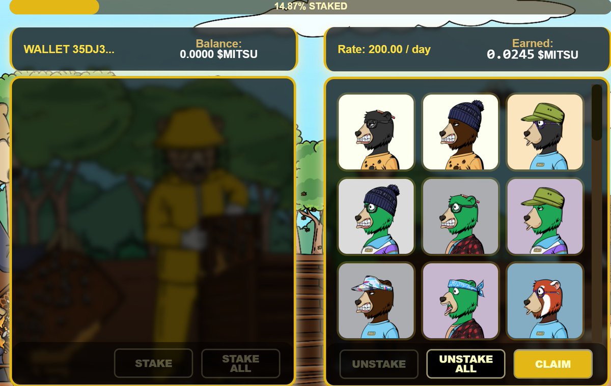 Just staked my <a href="/MitsuBears/">Mitsu Bears 🍯🐻</a> 

Whoever handled their staking is godlike

I clicked stake all and within seconds they were staked and earning $MITSU

What it will be used for is anyone's guess 👀