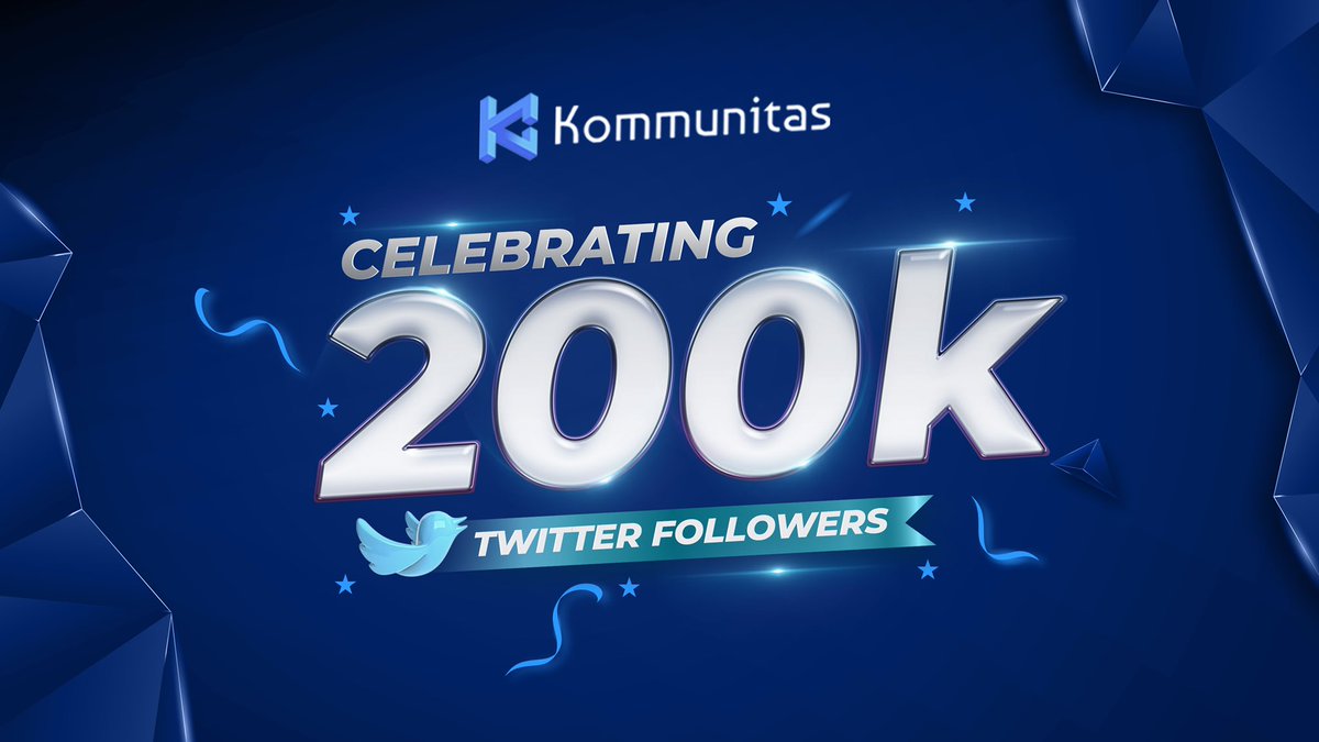 Hi, $KOMmunity!

🥳 #Kommunitas has reached 200k followers on Twitter!

Thank you all for following Kommunitas. We are grateful for your support. We couldn't have have done it without you. Thank you for being part of the $KOMmunity 👫💙!
