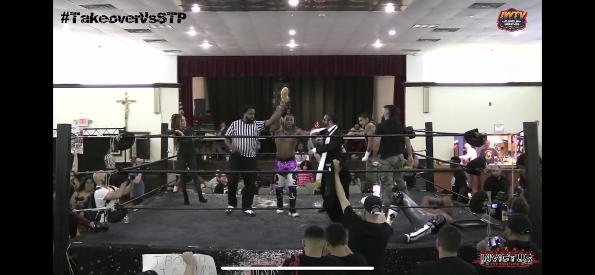 SmarkPsychPod's tweet photo. After a Grueling Fight with @TheRevRonHunt @jboujii picks up the win with a assist from a FLAMING CROC!!!!! #TakeoverVsSTP @INVICTUSProWre1 @indiewrestling https://t.co/7tEvnhLIrY