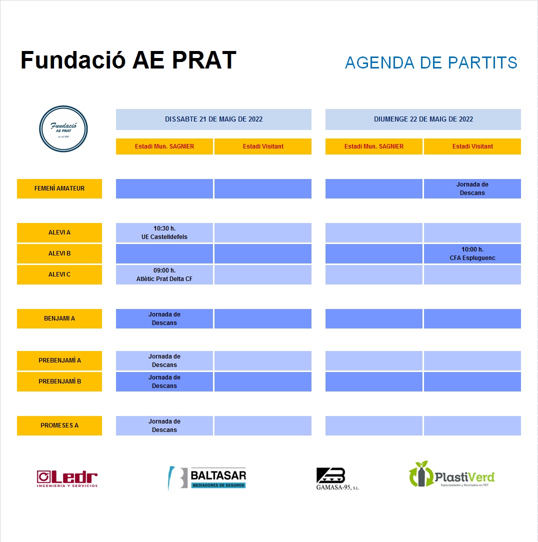 📅 AGENDA DE PARTITS

👉 Ja disponible l'agenda de partits del cap de setmana del 21 i 22 de maig

🤳 bit.ly/3G53pHn

#futbolsenselimits 
#futbolpertothom