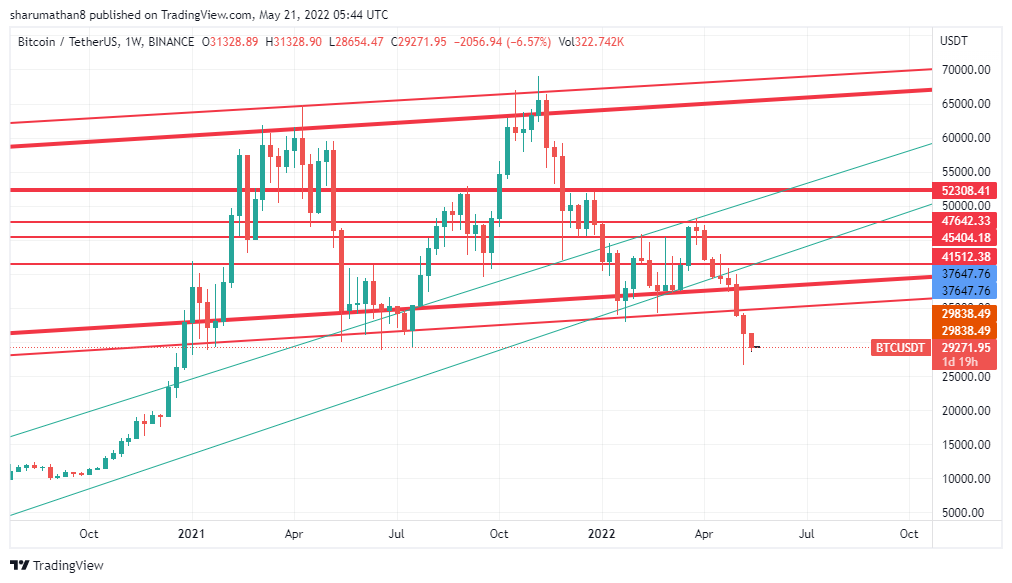 sharu_mathan's tweet photo. day bear flag ...... #BTC 
4h bear traingle ....#BTC 
weekly candle breaked the support ..... #BTC 
technicle analize not seems good . stay tuned and be ready to face the twist #crypto https://t.co/1uSd8pBuQL